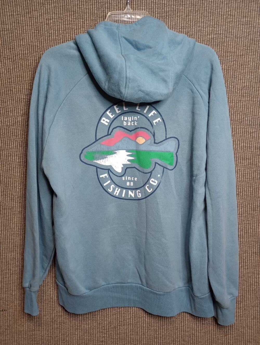 Reel Life Hoodie Sweatshirt Fishing Size Large Ocean Blue